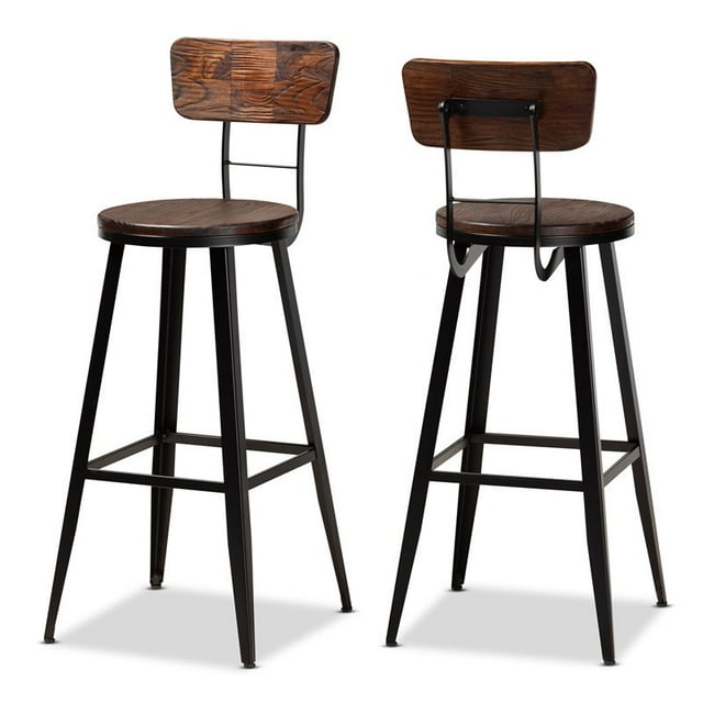 Set of 2 Baxton Studio 30" Kenna Black Finished Metal Bar Stools