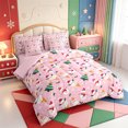 thumbnail image 2 of Manfei Christmas Retro Santa Claus 7-Piece King Bedding,Merry Bow King Bed in a Bag,Pink Reversible, 2 of 7