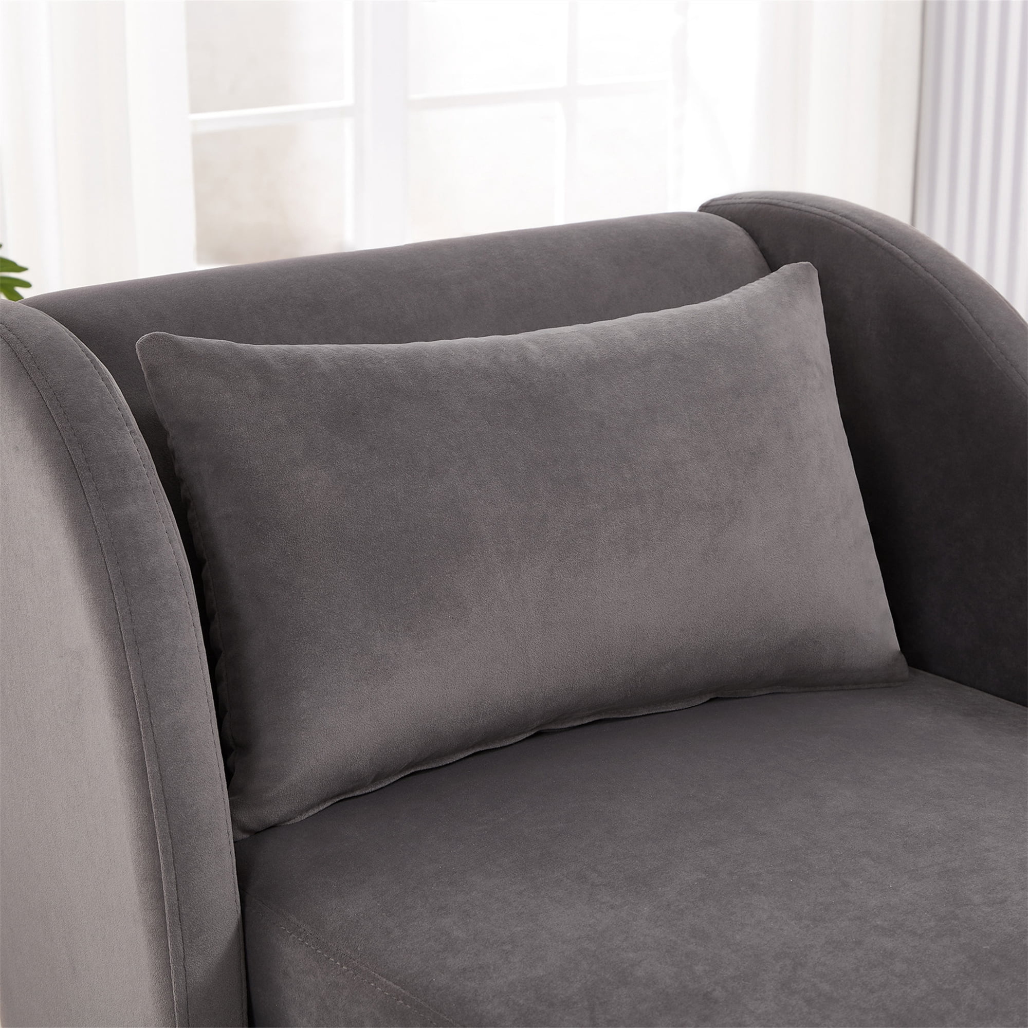 Aukfa 58" Velvet Chaise Lounge Indoor Upholstered Sofa w/ Pillow for Living Room Bedroom, Gray