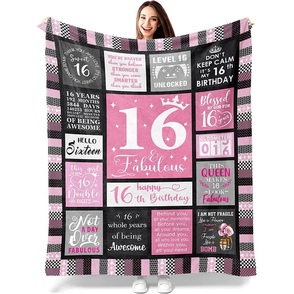 Sweet 16 Gifts for Girls, 16 Year Old Girl Gifts for Birthday, Gifts for 16 Year Old Girl, 16th Birthday Gifts for Girl, Sweet Sixteen Gifts for Girls, 16th Birthday Decorations Blanket 60"X50"