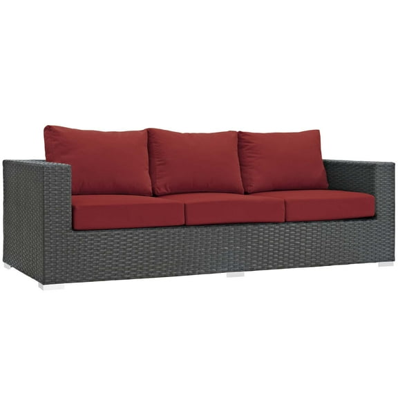 Lounge Sofa, Red, Wicker Rattan, Outdoor Patio Balcony Cafe Bistro Garden Hospitality Restaurant, Modern Contemporary, HB36968