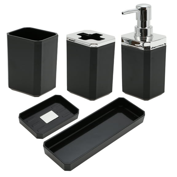 Unique Bargains 1 Set Fashion Soap Pump Dispenser Set for Bathroom for Laundry Rooms Black