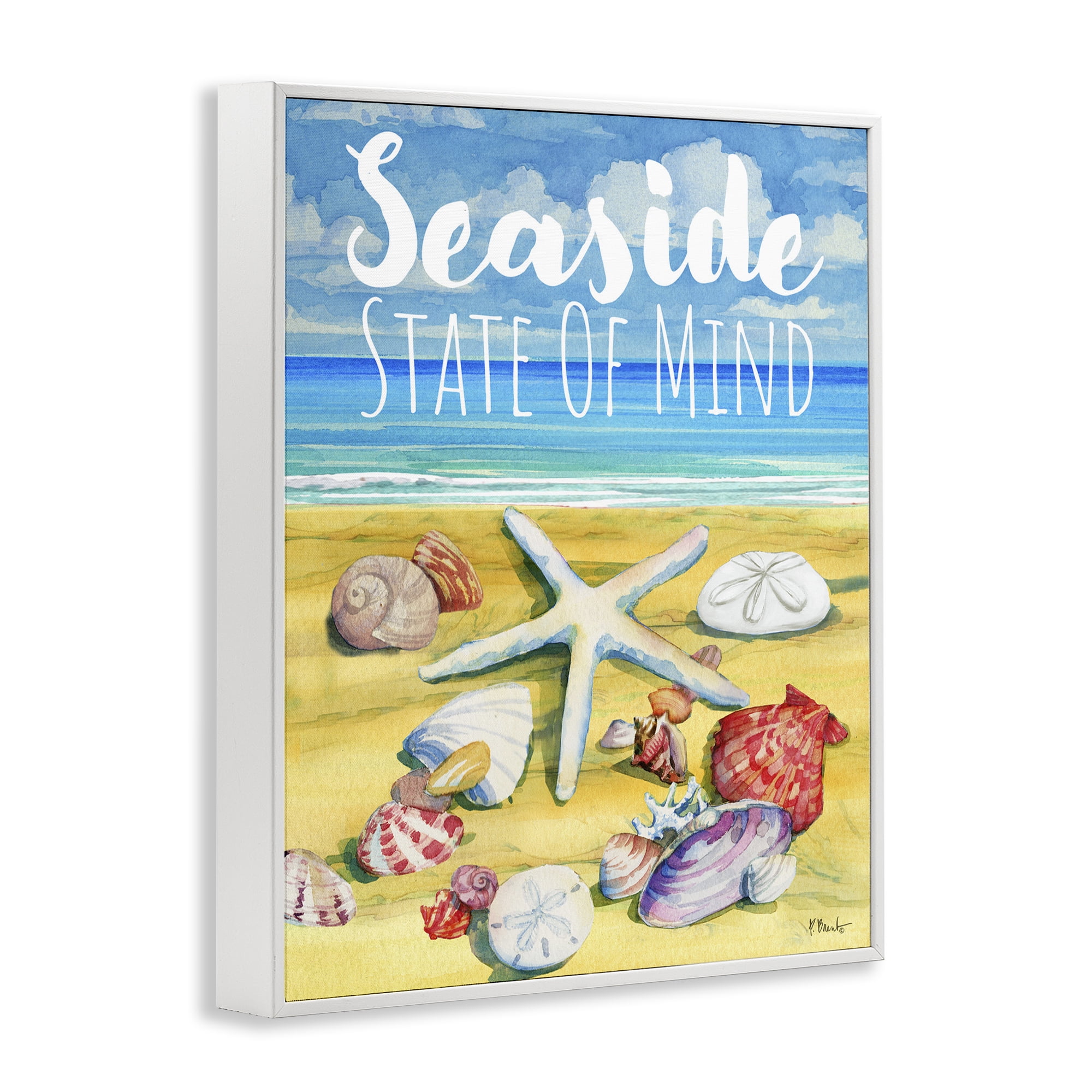 Stupell Industries Seaside Sandy Shells Coastal Painting White Framed Art Print Wall Art, 16 x 20