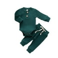 thumbnail image 1 of Newborn Infant Baby Boys Girls Fall Winter Clothes Ribbed Long Sleeve Romper Tops and Pants Outfits Set, 1 of 8