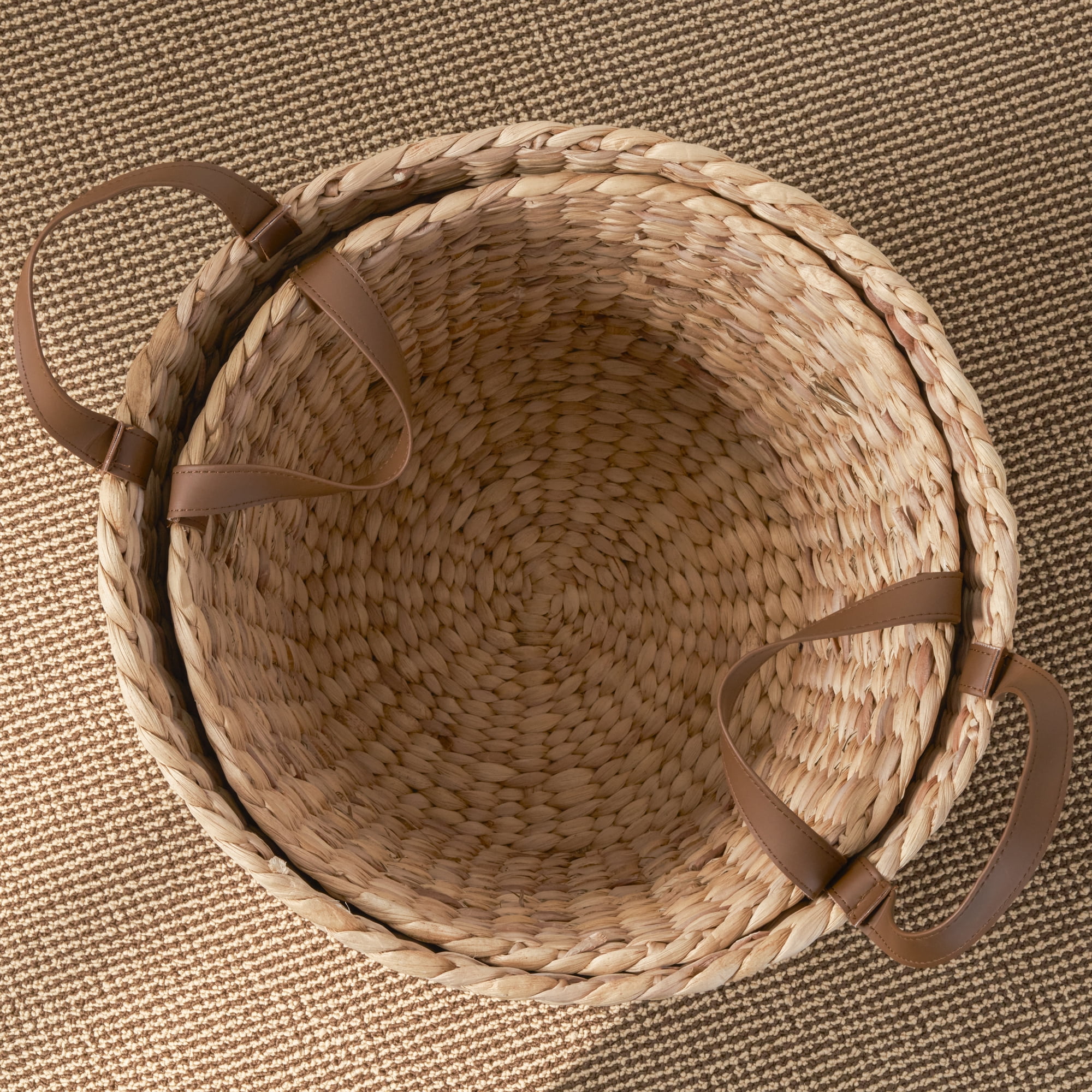 Leumius 16.75 Gal Laundry Hamper Wicker Laundry Basket with Handles, Round Clothes Hamper with Removable Liner Bags Rattan Laundry Basket for Clothes