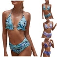 thumbnail image 2 of vigerkar Women's Floral Print Bathing Suit Halter Tie Side Summer Swimsuit Bikinis Set (Dark Blue, XXL), 2 of 7