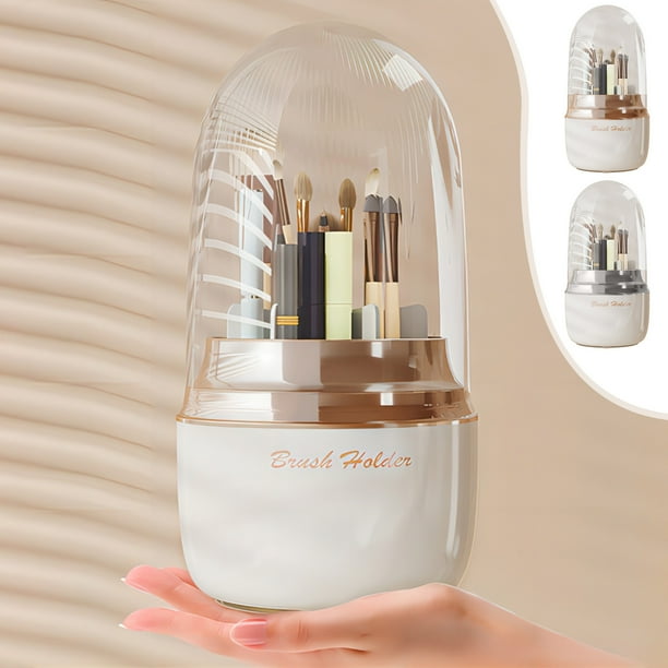 Organizador Giratorio para Brochas de Maquillaje, con Tapa Transparente Antipolvo, 7 Compartimentos para Brochas y Labiales, Rotación de 360°, Ideal para El Hogar y La Oficina, Diseño Moderno, 12,4 X