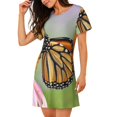 thumbnail image 2 of Honeii A monarch butterfly Print Women's Loose Short Sleeve Nightgown, Soft Cotton Sleepwear, Comfy Loose Fit Pajama Dress for Sleep and Lounge, 2 of 6