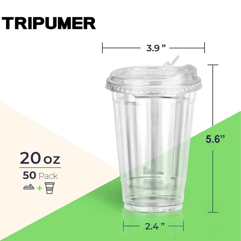 50 Pack] Disposable Strawless Plastic Cups with Lids