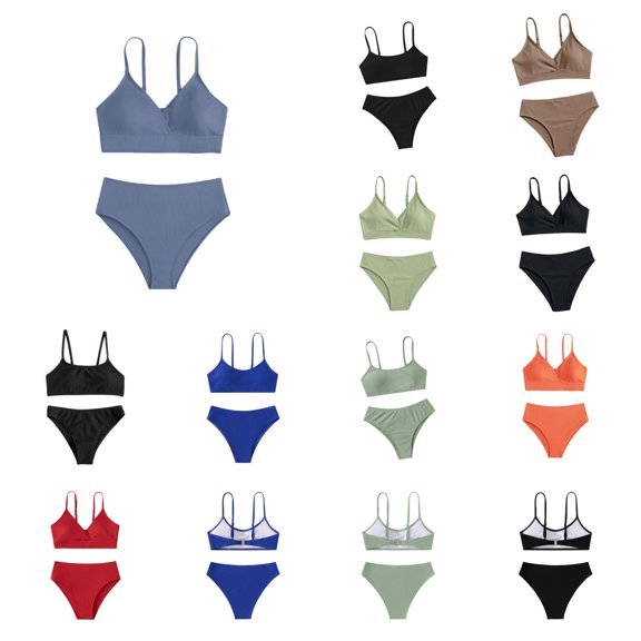 Xijirk Girls Sporty Two-Piece Swimsuit Ribbed Wrap Bikini Set Swimwear Summer Outdoor Play,8-10 Years