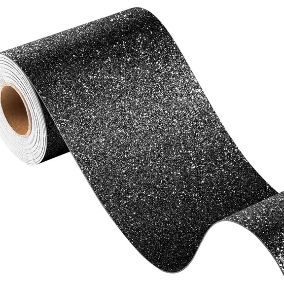 NOGIS Wallpaper Border Peel and Paste Wall Borders Self Adhesive Fabric Glitter Wallpaper Decorative Removable Sparkle Contact Paper Border for Bedroom Walls Bulletin Board 3.9"x118" (Black)