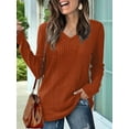thumbnail image 4 of Blusas de Larga para Mujer, Camisetas con Cuello en V, Suéteres Tipo Túnica Ligeros, Moda Color Caramelo M, 4 of 9