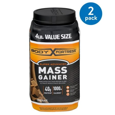 Massive Whey Gainer - (2 Pack) Body Fortress Super Advanced Mass Gainer Protein Powder, Chocolate, 40g Protein, 4 Lb