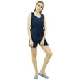 thumbnail image 3 of Bimba Womens Drawstring Solid Navy Blue Pj Set Buttondown Shirt Shorts Dress-12, 3 of 9