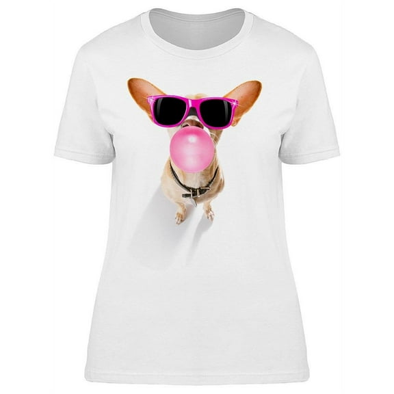 Dog With Glasses And Chewing Gum T-Shirt Women -Image by Shutterstock, Female x-Large