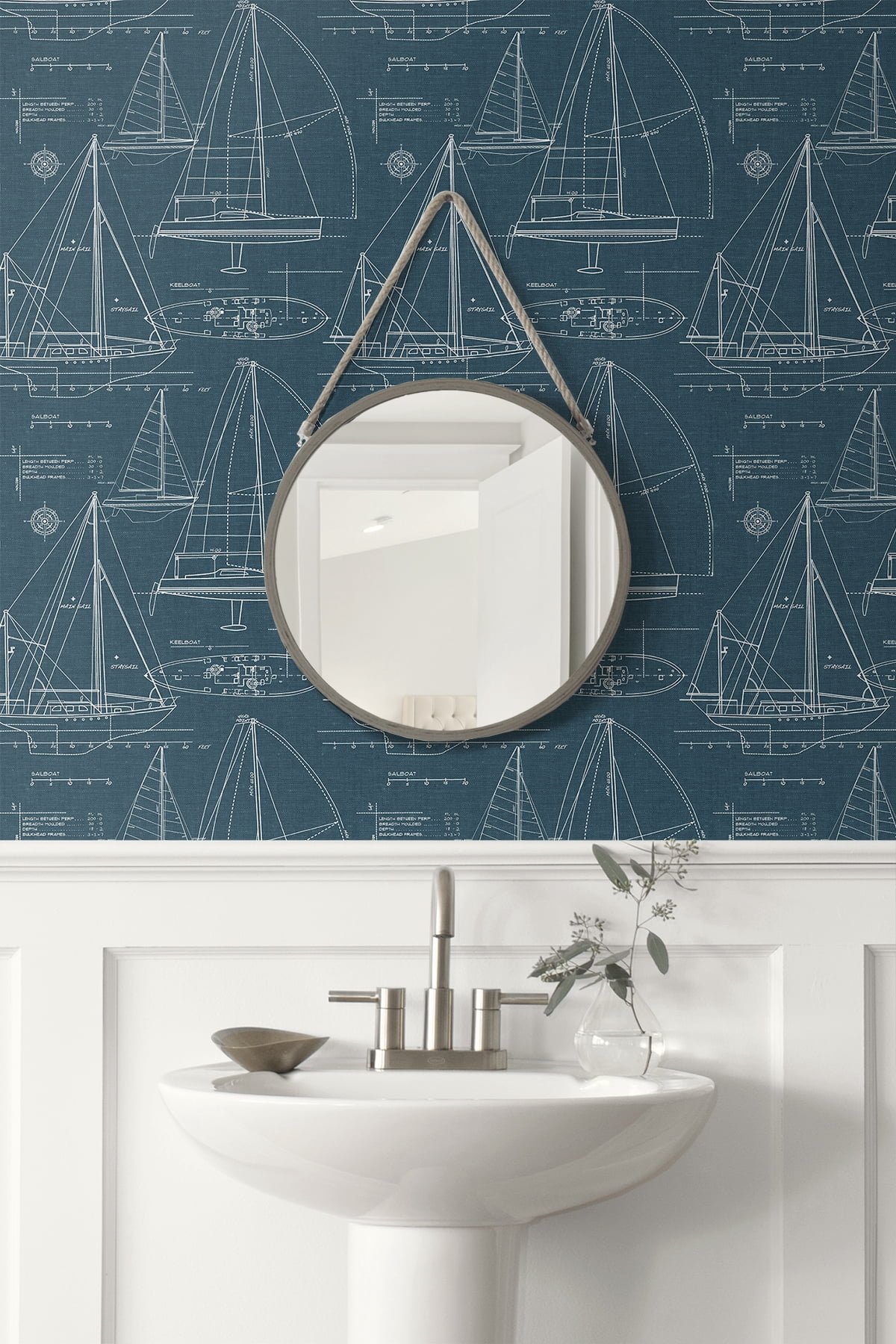 NextWall  Navy Yacht Club Peel and Stick Removable Wallpaper - 20.5 in. W x 18 ft. L