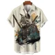 thumbnail image 2 of Camisas hawaianas de moda para hombre, camisetas casuales con estampado 3D de gato japonés Camurai para hombre, camisetas de manga corta de verano, camisetas Aloha, 2 of 5