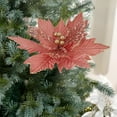 thumbnail image 6 of HomeDM Christmas Glitter Poinsettia Flowers 13 Inch Watermelon Red Christmas Tree Ornaments Artificial Flowers with Stems for Xmas Tree Wreath Garland Party Holiday Decor, 6 of 6