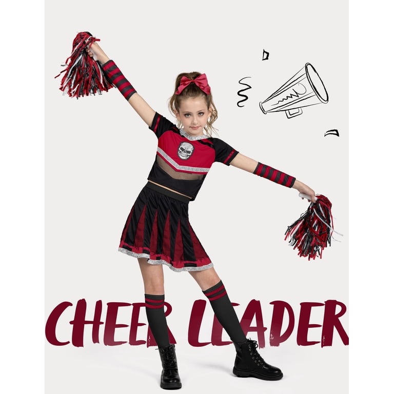 Costume Da Cheerleader Horror Per Bambini – Con Vestito, Calze Macchiate Di Sangue E Accessori, Taglie 7-9 E 10-12 Anni