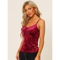 thumbnail image 4 of DARING DIVA Women V Neck Zip Up Design Sleeveless Velvet Tank Top S Burgundy, 4 of 6