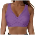 thumbnail image 1 of Huesdet Haut de Bikini pour Femmes Bretelles Spaghetti Réglables Haut de Maillot de Bain Col Rond Rembourré (Violet, P), 1 of 9