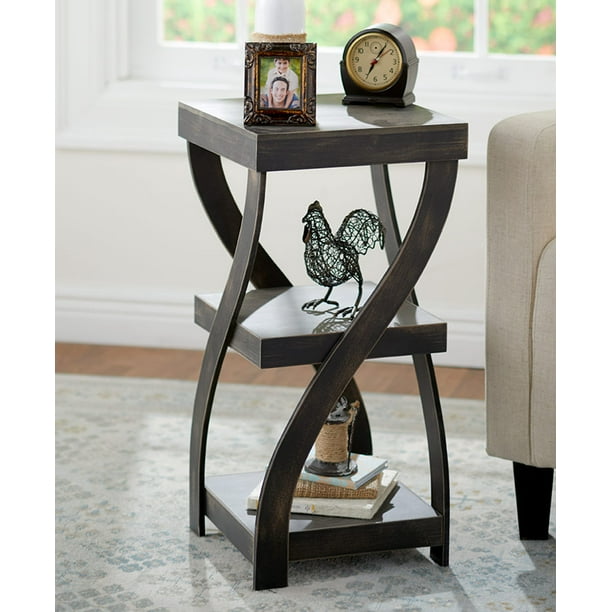Twisted Side Table Modern Accent Table with Distressed Finish