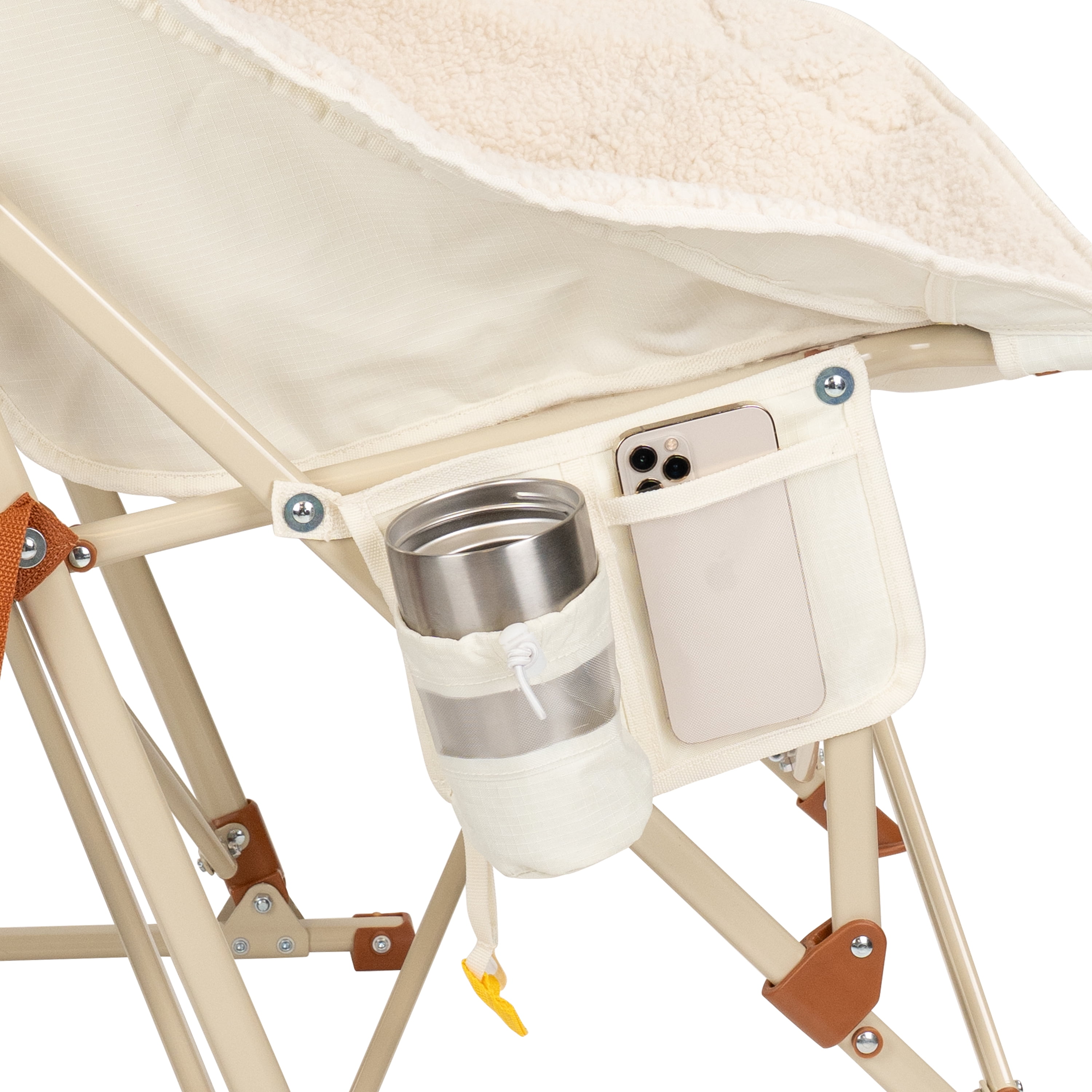 GCI Outdoor Fleece Rocker Sherpa Rocking Camping Chair with Cup Holder, Natural