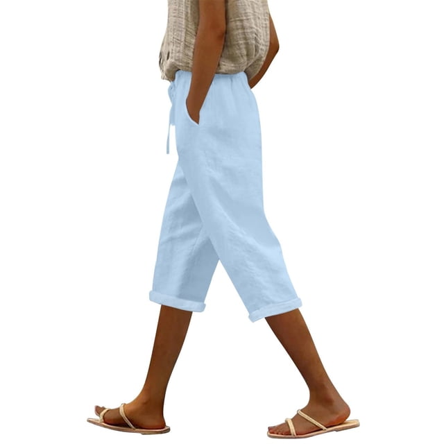 Women Capri Pants High Waist Drawstring Pants Comfortable Soft Trousers Holiday Wear Beach Casual Pants Women Pants Casual Work plus Size Women Casual Pants Business Casual Clothes for Women plus Size