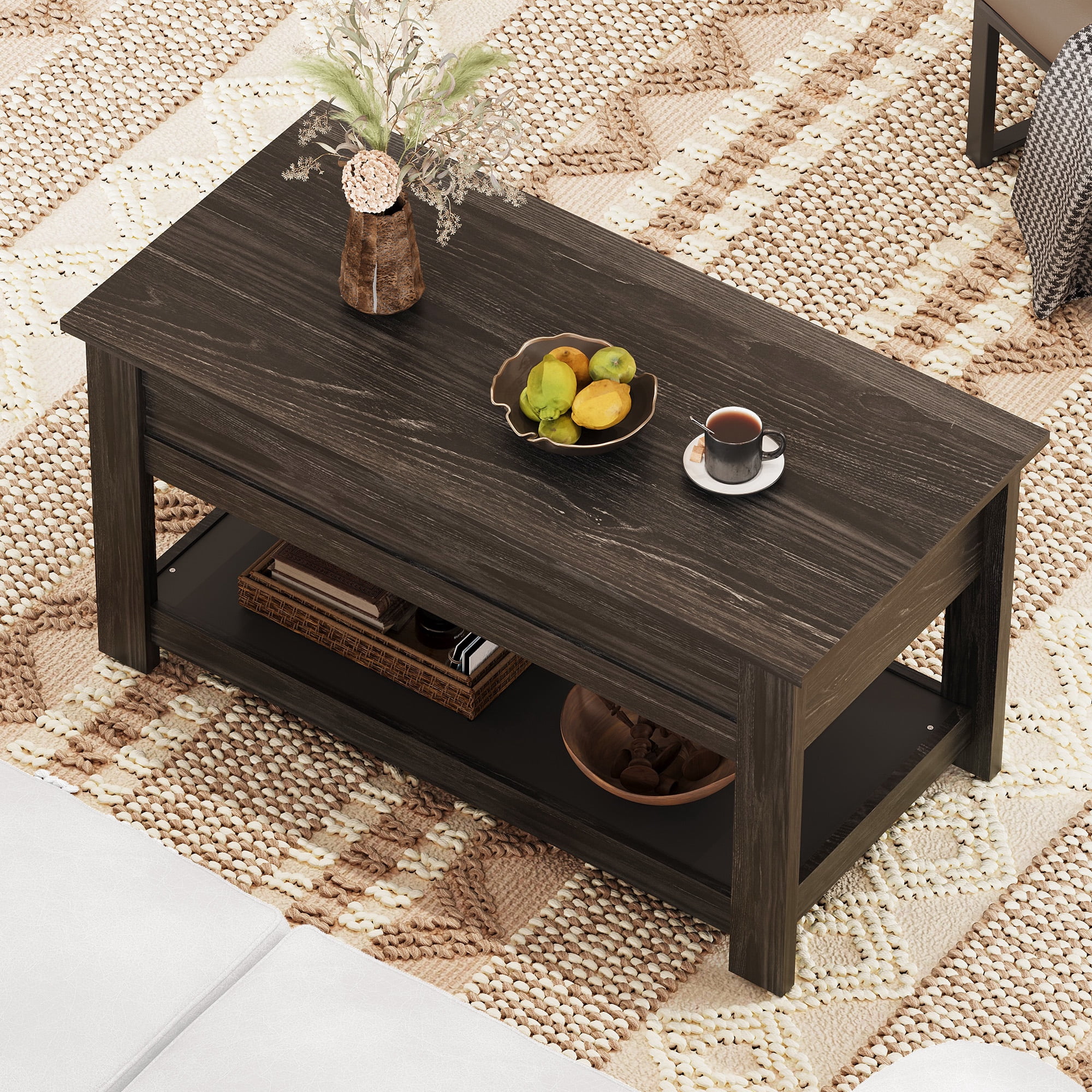 GALAXHERO 39" Lift Top Coffee Table with Hidden Storage and Storage Shelf Lift Up Coffee Table for Living Room Espresso