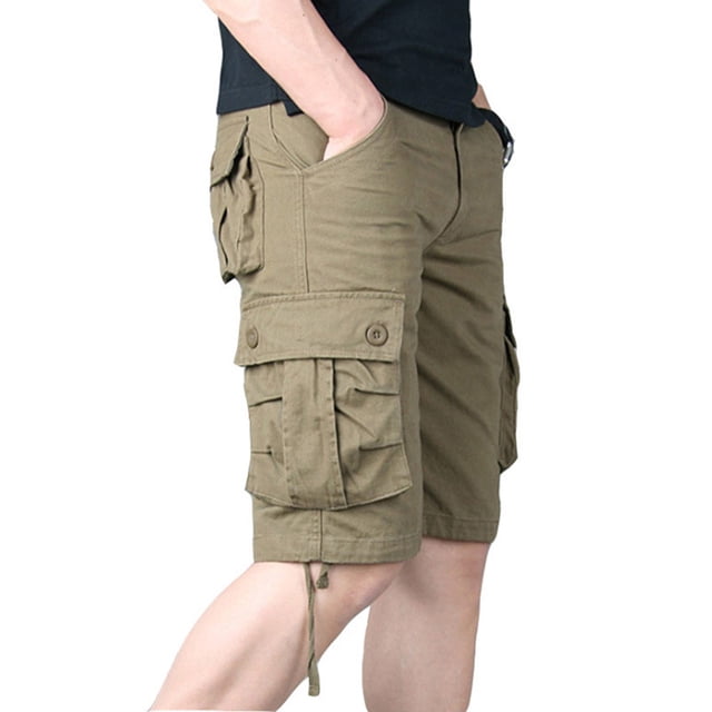 Shorts Cargo Ripstop pour Hommes Coupe Classique Shorts de Randonnée Longs en Coton Sergé Jambe Droite pour Travail Extérieur avec Poches