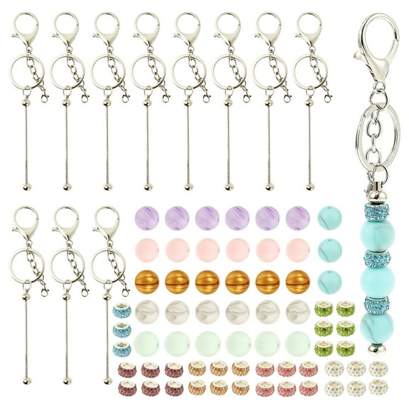 84Pcs Charm DIY Beadable Keychains Set Stylish Beadable Keychains Kit Decorative Beaded Keychain for Key Bag Decoration