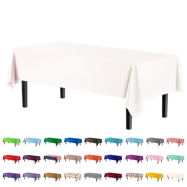 Exquisite Nappe en Plastique Blanche - 54 Pouces x 108 Pouces - Usage Intensif - Jetable - Unité Unique