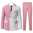 thumbnail image 3 of Beauty-Emily Men's Color Block Double-Breasted Suit Set – Slim Fit Two-Piece Blazer & Pants, Stylish Contrast Formal Suit for Business, Wedding & Party, 3 of 8
