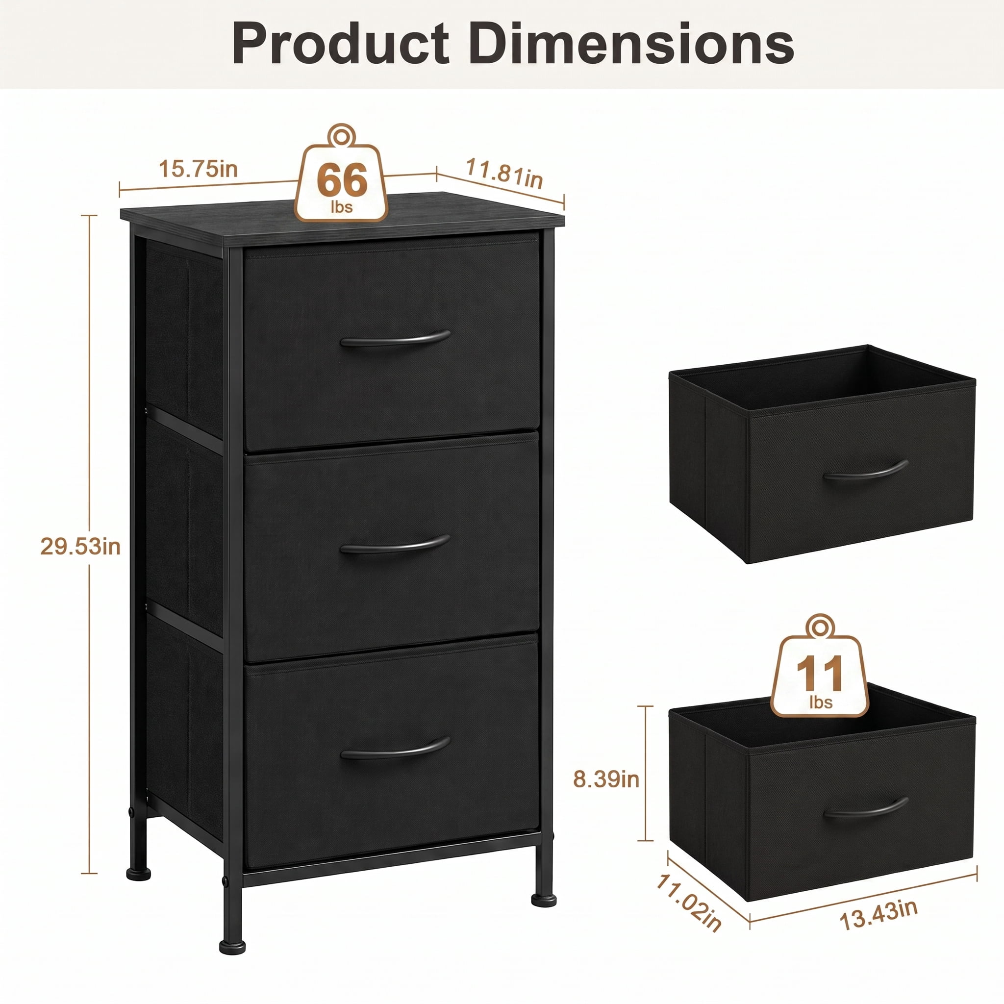 TrumanPick Fabric Storage Drawer Bedroom Dresser, Fabric Dresser for Closet, 3 Fabric Dresser with 3 Storage Drawers for Clothes, Living Room, Hallway, Entryway, Black