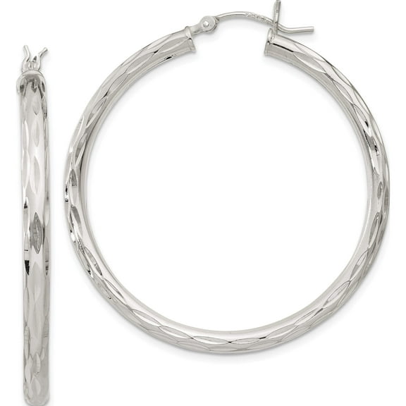 Sterling Silver Diamond-Cut Satin 3X40mm Hoop Earrings (42 X 40) Made In India qe1968