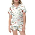 thumbnail image 5 of Satin Pajamas for Girls 10-12 Button Down Short Sleeve Bow Print Casual Home Outfit 2 Piece Summer Pajama Outfits White,160, 5 of 5