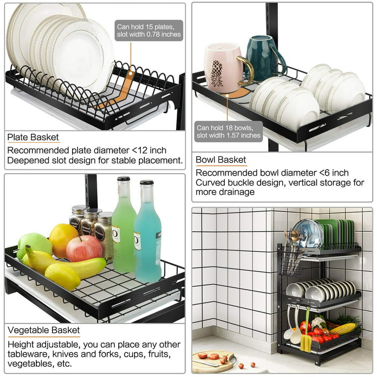 PXRACK Dish Drying Rack, Dish Rack for Kitchen Counter with Utensil Holder,  Space-Saving Durable Dish Drainer Organizer with Drainboard for Kitchen,  Black - Yahoo Shopping
