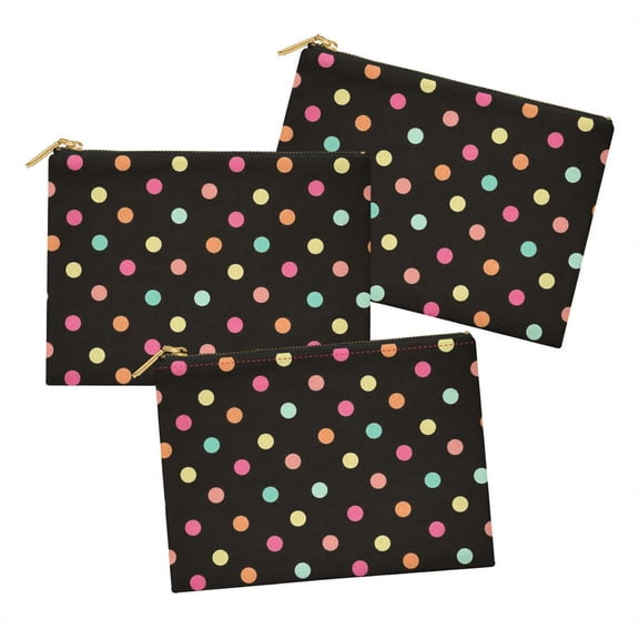 S4Sassy Black Colorful Polka Dot Mix 3 Pc Printed Multipurpose Zipper Make Up Pouch Toiletry Bag Organizer-6 x 8 Inches