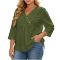 thumbnail image 2 of ClodeEU Women's V Neck 3/4 Flared Bell Sleeve Pleated Tunic Blouse,Casual Loose Plus Size Top Army Green,Women's Plus L, 2 of 7