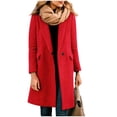 thumbnail image 2 of YDFCWXW Women's Solid Single Button Wool Blends Winter Turn-Down Collar Warm Lining Long Trench Coat Red, L, 2 of 9