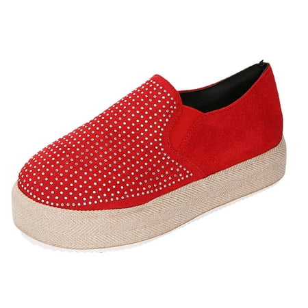 

AnuirheiH Women Shoes Fall New Style Large Size Hemp Rope Round Head Low Cut Female Solid Color Rhinestone Foreign Trade Casual Shoes 4-6$ off 2nd