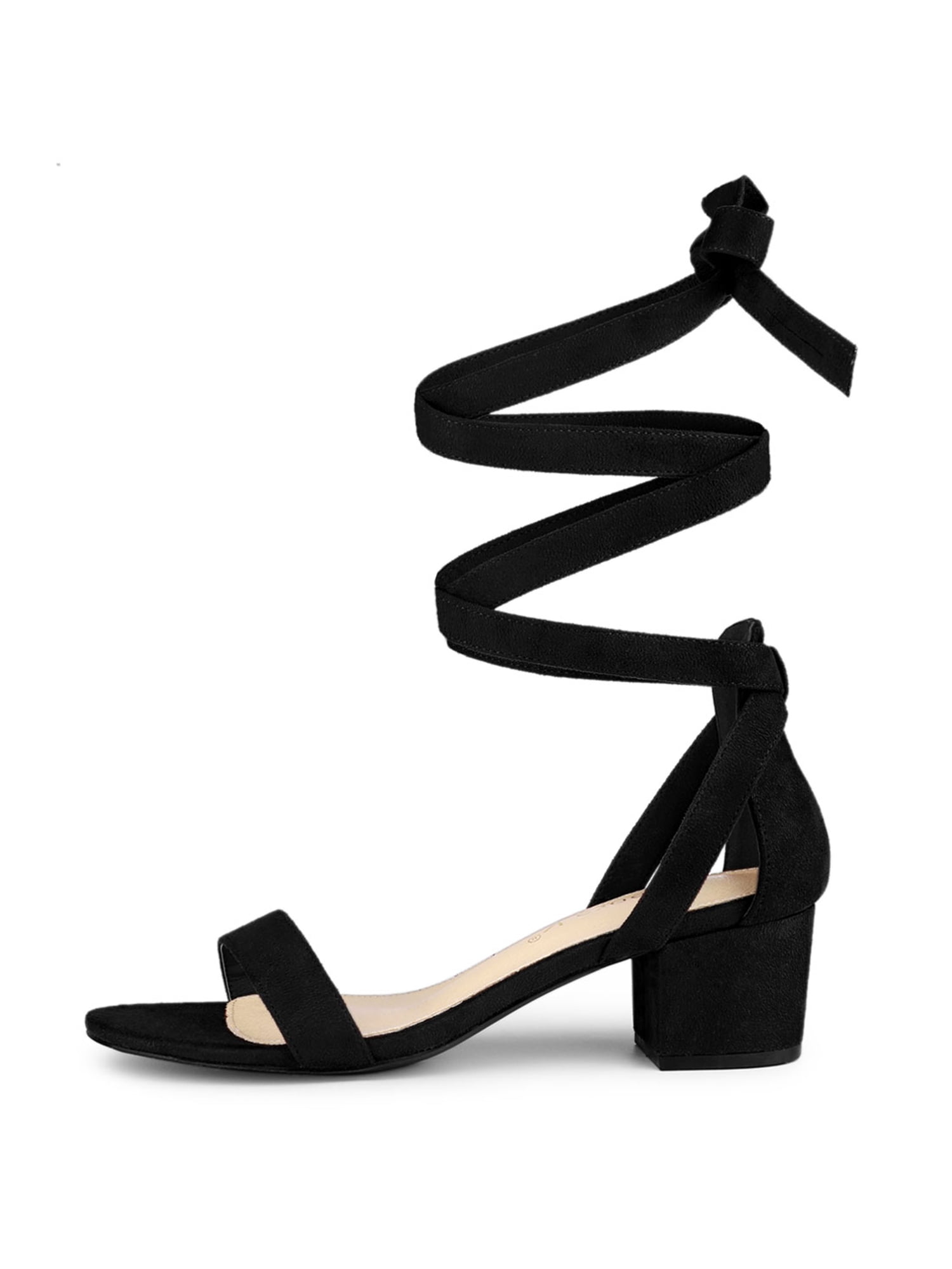 DARING DIVA Women's Open Toe Block Heel Lace Up Heels Sandals Black 9.5