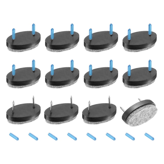 Uxcell 12Pcs almohadillas de fieltro con clavo, almohadillas de fieltro ovaladas para deslizadores de muebles, protectores de suelo para muebles de madera, mesa, sofá, pata de silla (25mm, negro)