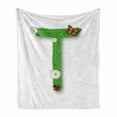 thumbnail image 1 of Letter T Soft Flannel Fleece Blanket, Caps T with Flourishing Fragrance Botanical Design and Ladybug Girls Theme, Cozy Plush for Indoor and Outdoor Use, 60" x 80", Green Multicolor, by Ambesonne, 1 of 6