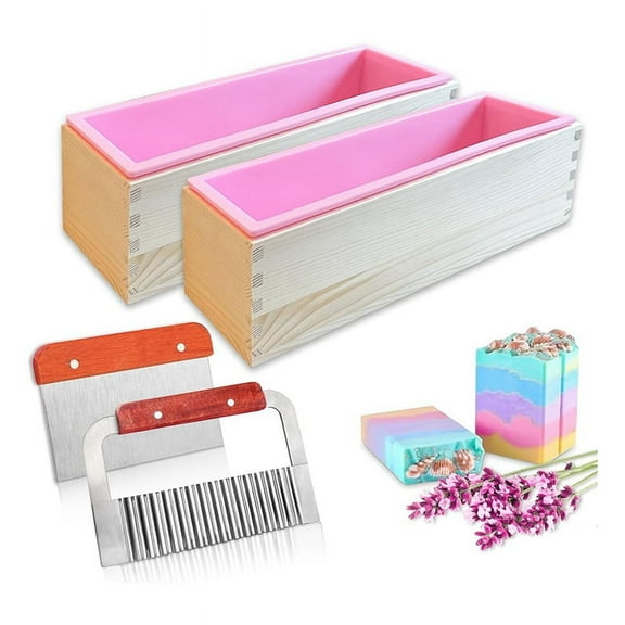 Symkmb Soap Making Supplies - Flexible Rectangular Bread Mold with Wooden Box for Soap Making 47 Oz B Stainless steel