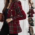 thumbnail image 2 of comerut Women Blazer Double-breasted Plaid Print Lapel Long Sleeves Thick Warm Cardigan Formal Business Winter Coat Female Clothes, 2 of 8