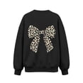 thumbnail image 7 of Risckoth Girl's Leopard Bow Print Crew Neck Sweatshirt, Long Sleeve Solid Casual Fall Winter Pullover, 7 of 7