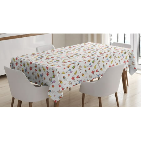 Hand Drawn Hearts (Birthday Tablecloth, Hand Drawn Style Elements of Surprise Celebration Party Cupcakes Hearts and Hats, Rectangular Table Cover for Dining Room Kitchen, 60 X 90 Inches, Multicolor, by)