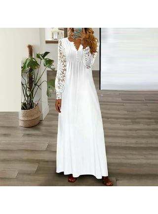 Zpanxa White Maxi Dress for Women, Plus Size Bohemian Casual Dress, Casual  Short Sleeve Off-The-Shoulder Long Dress, Solid Ankle-Length Dress, White