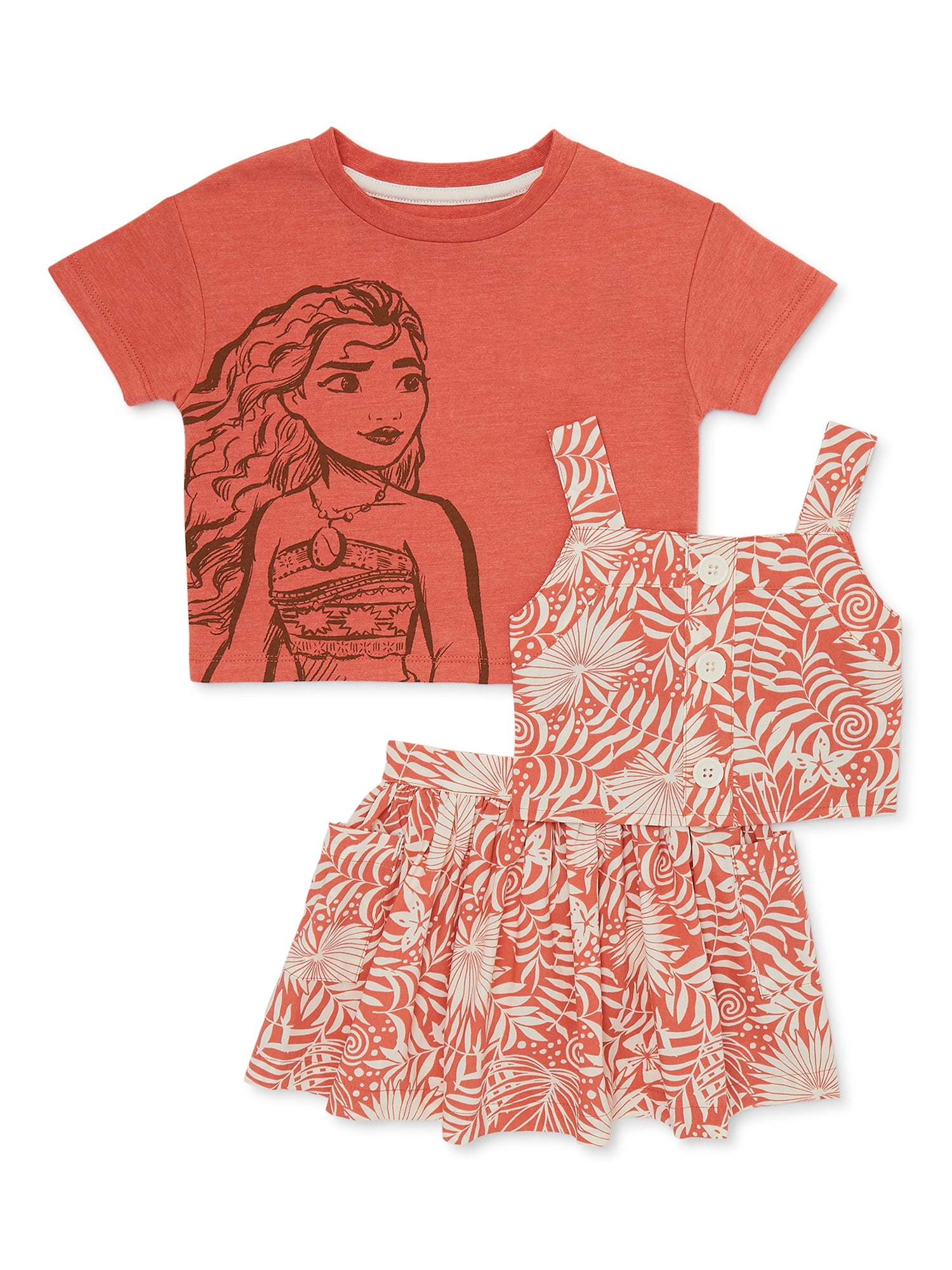 Moana Baby and Toddler Girls Tee, Tank and Skirt Set, 3-Piece, Sizes 12M-5T